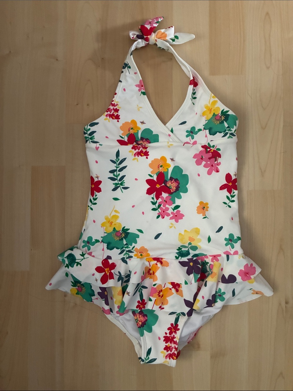 Hanna Andersson White Floral Halter One-Piece Swimsuit